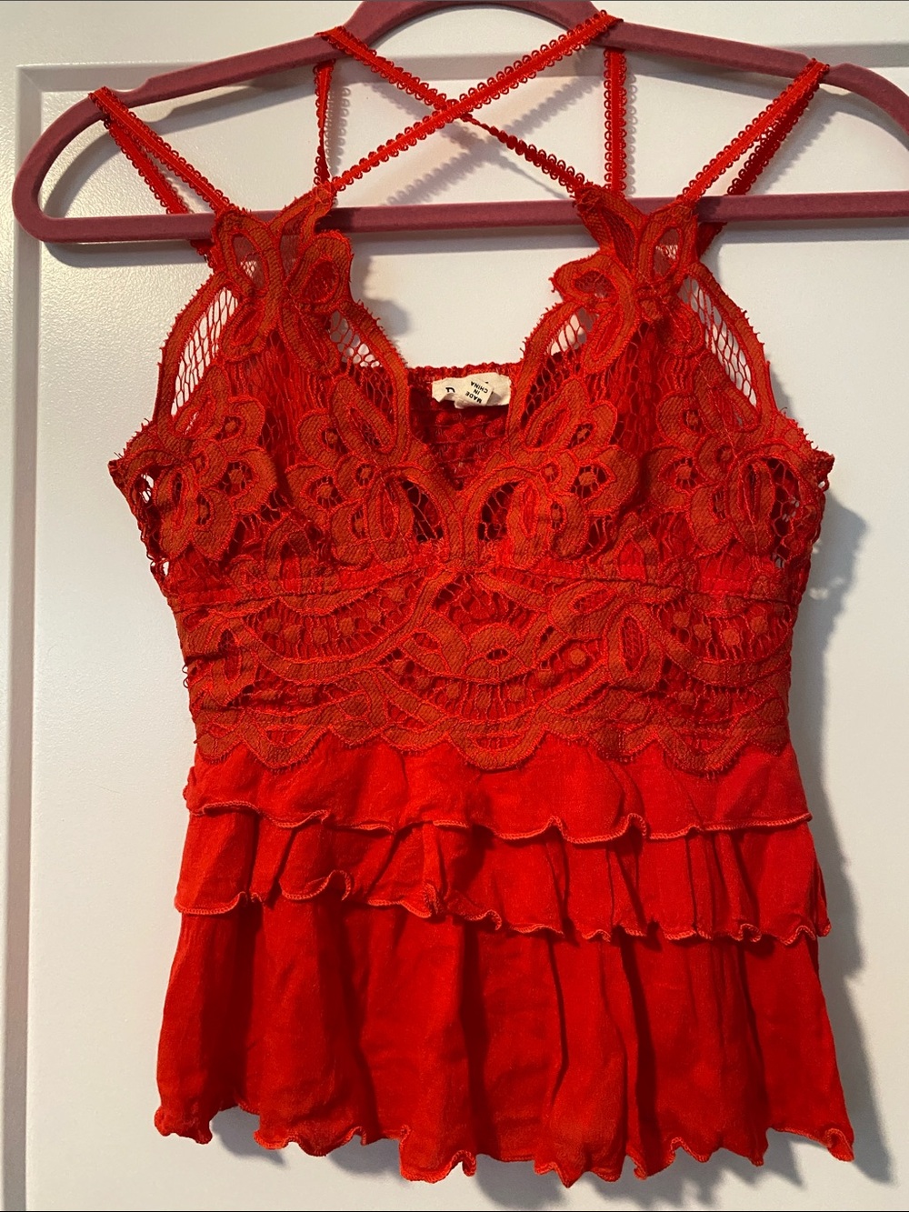 POL Red Floral Lace Ruffle Chemise